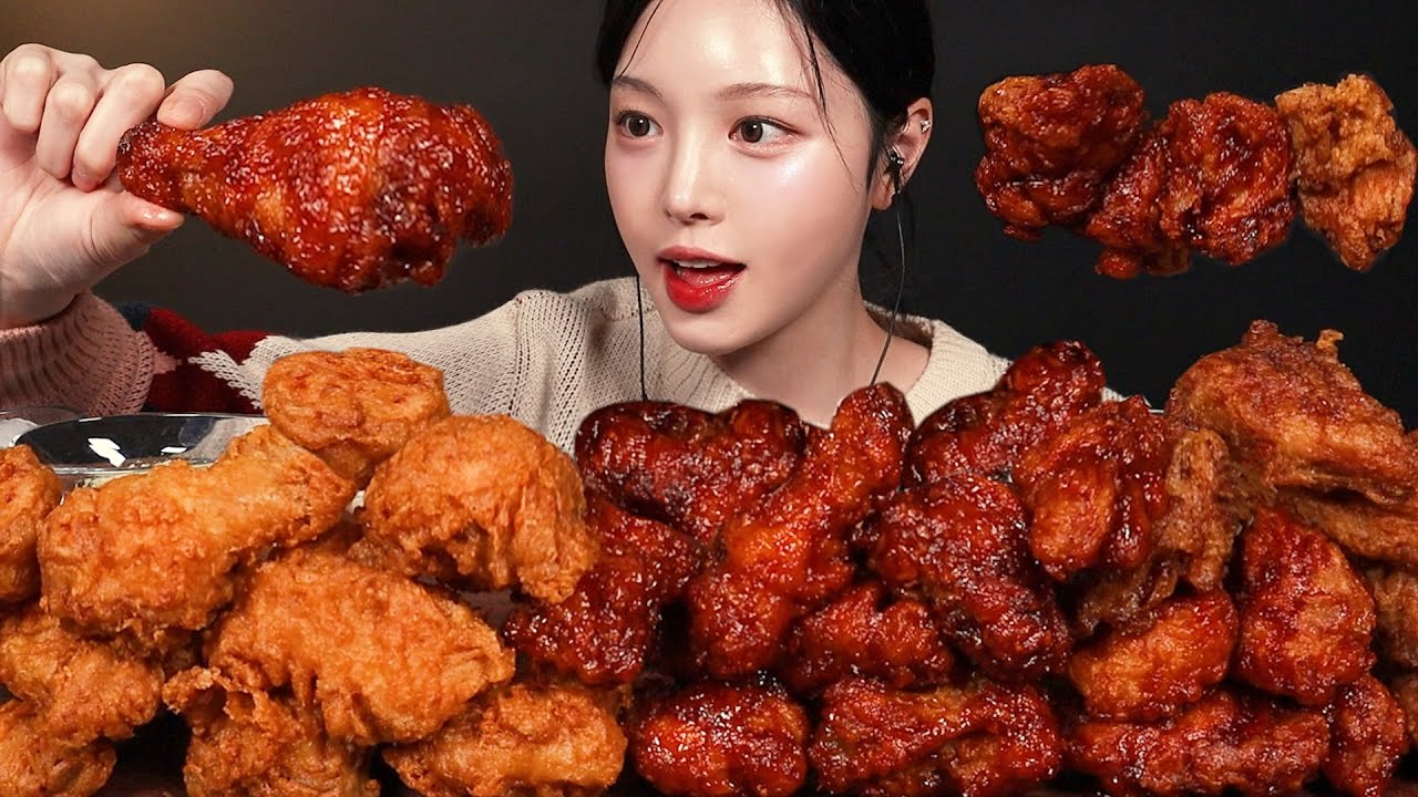 SUB)새로나온 교촌 양념치킨 먹방! 후라이드에 레드 반반 순살까지 신메뉴 꿀조합 후기 Chicken Mukbang Asmr