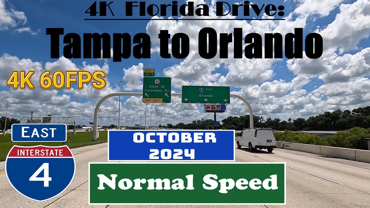 4K  Florida Drive: Tampa to Orlando. Interstate 4 East. I4 I 4 East