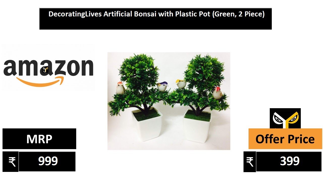 DecoratingLives Artificial Bonsai with Plastic Pot Green, 2 Piece