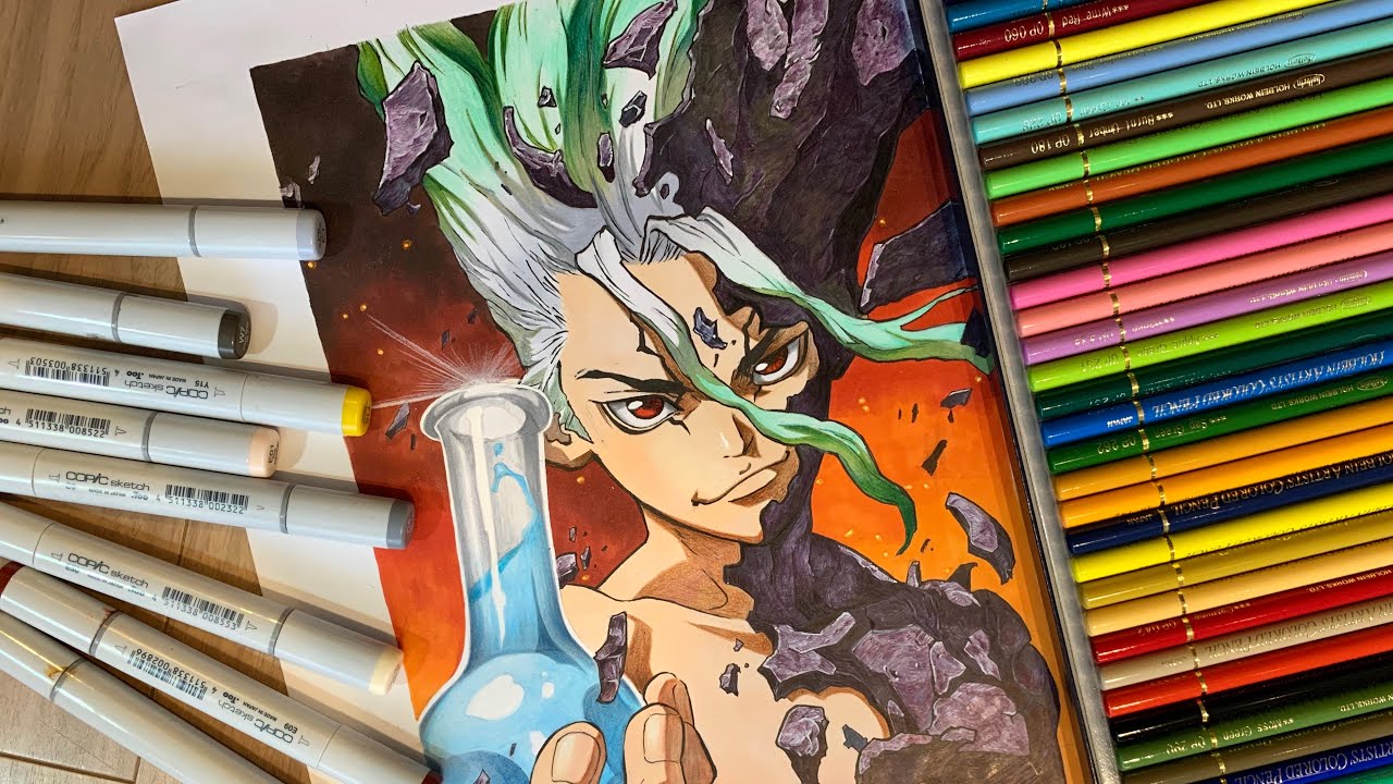 【Dr.STONE】Drawing Senku Ishigami / 石神千空を描いてみた | Copic / Colored pencils / コピック / 色鉛筆