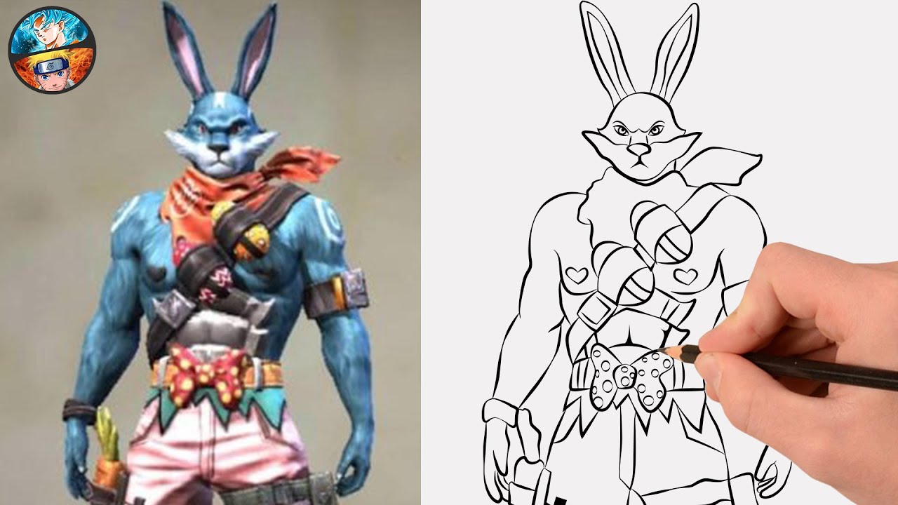 COMO DESENHAR A SKIN COELHO GUERREIRO DO FREE FIRE - DESENHANDO FREE FIRE
