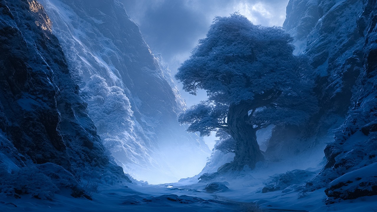 Snowy Medieval Hamlet Under Vast Oak Branches | Medieval Fantasy Music for Sleep