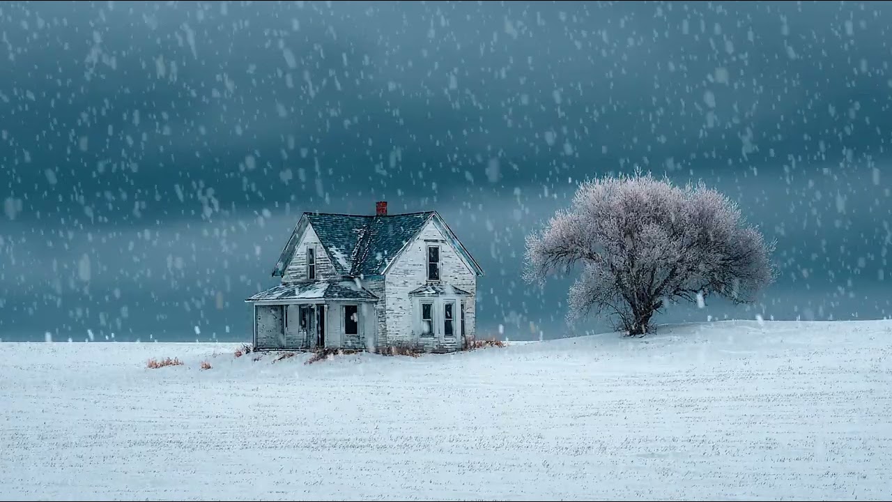 Old house surrounded by snow at night | Peaceful winter ambience for deep focus and relaxation