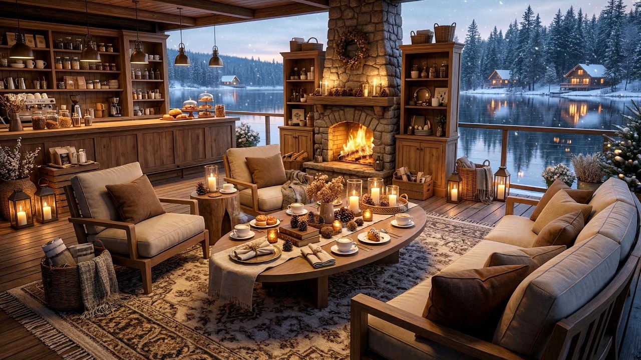 Winter Café Ambience ❄️ Smooth Jazz & Fireplace for Relaxing Work, Study, Relaxing, Deep Focus