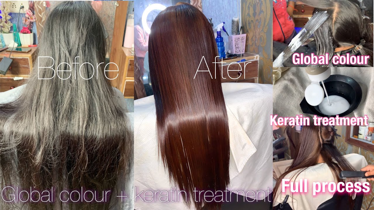 How: Global hair colour + Keratin treatment / Full process step by step | Shruti makeover