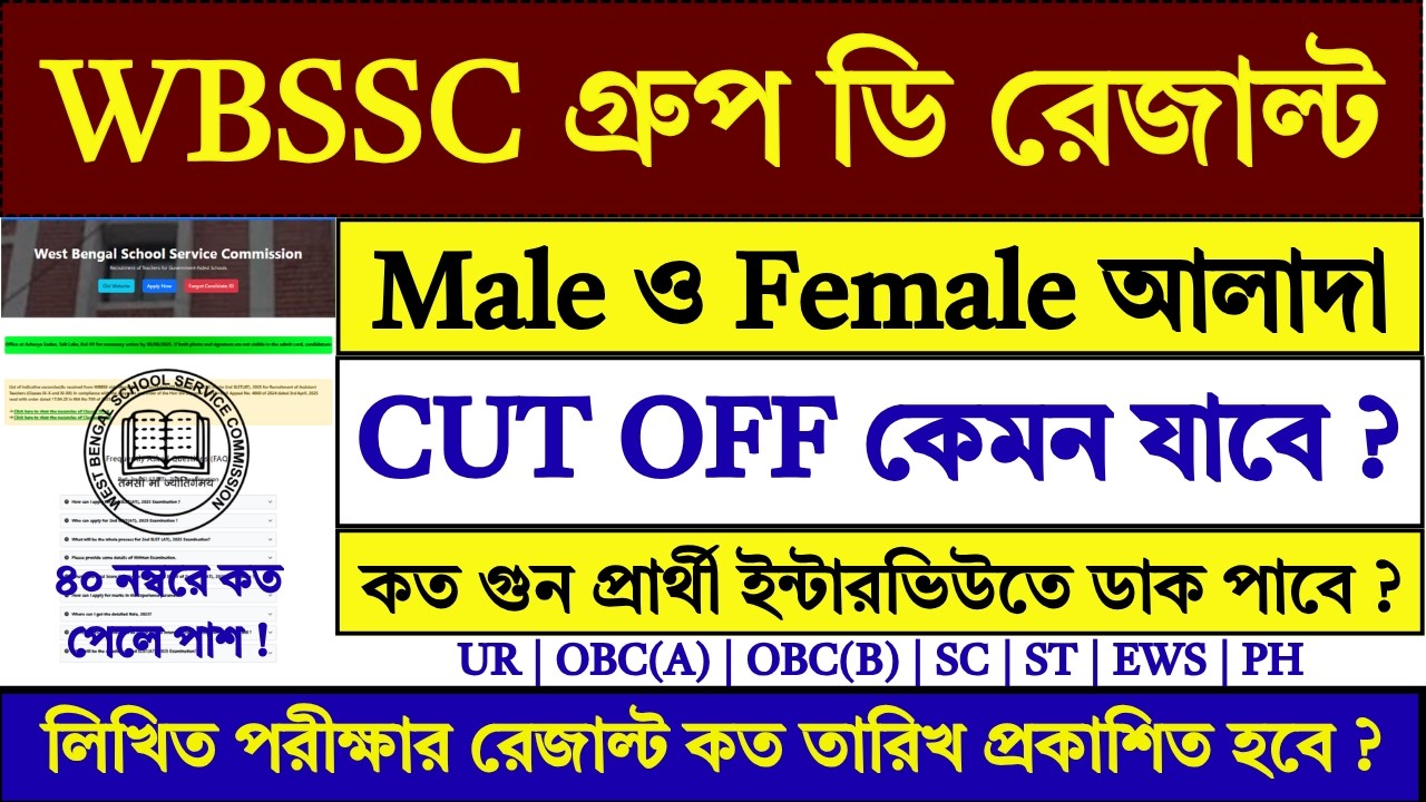 WBSSC গ্রুপ ডি Male & Female CUT OFF 2026 | wbssc group d cut off 2026 | wbssc | ssc | #job