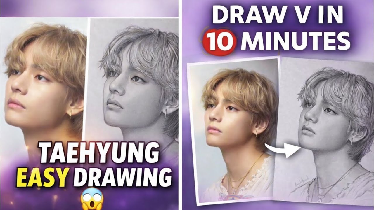 How To Draw V from BTS in 10 Minutes bts v ♥️😱 | Simple & Easy Tutorial#Taehyung
