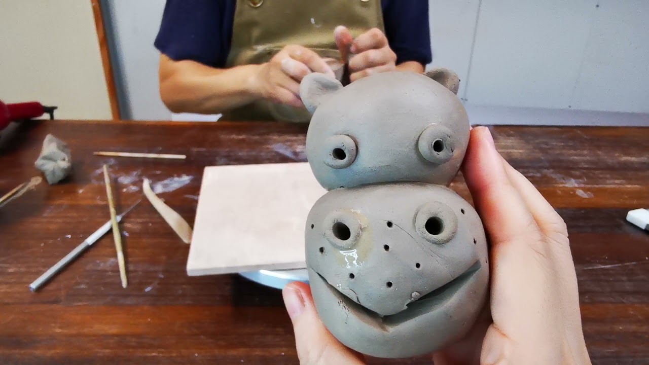 創意生活陶-手捏河馬花器2