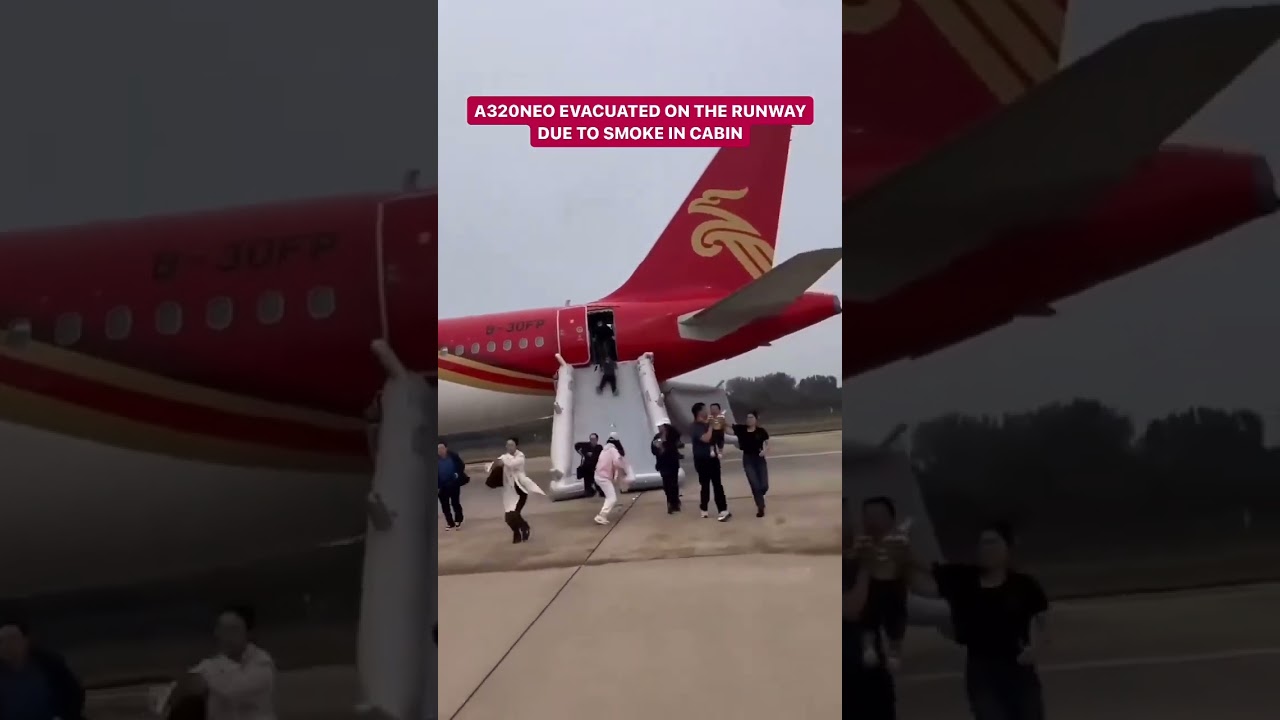 A320 neo evacuated on the runway due to smoke in cabin #rrair #a320 #shorts