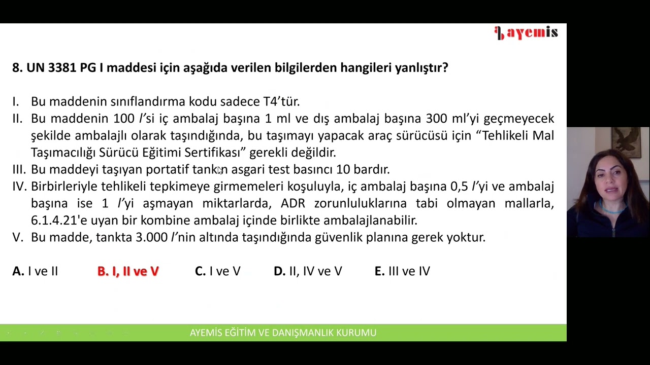 03 Aralık 2022 ADR TMGD Sınav Soru Çözümü Ayemis Eğitim Kurumu Part 1