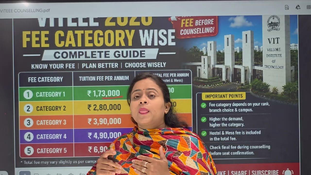 VITEEE Counselling Fees & Category System Explained Category 1 to 5 #engineeringcolleges #viteee2026