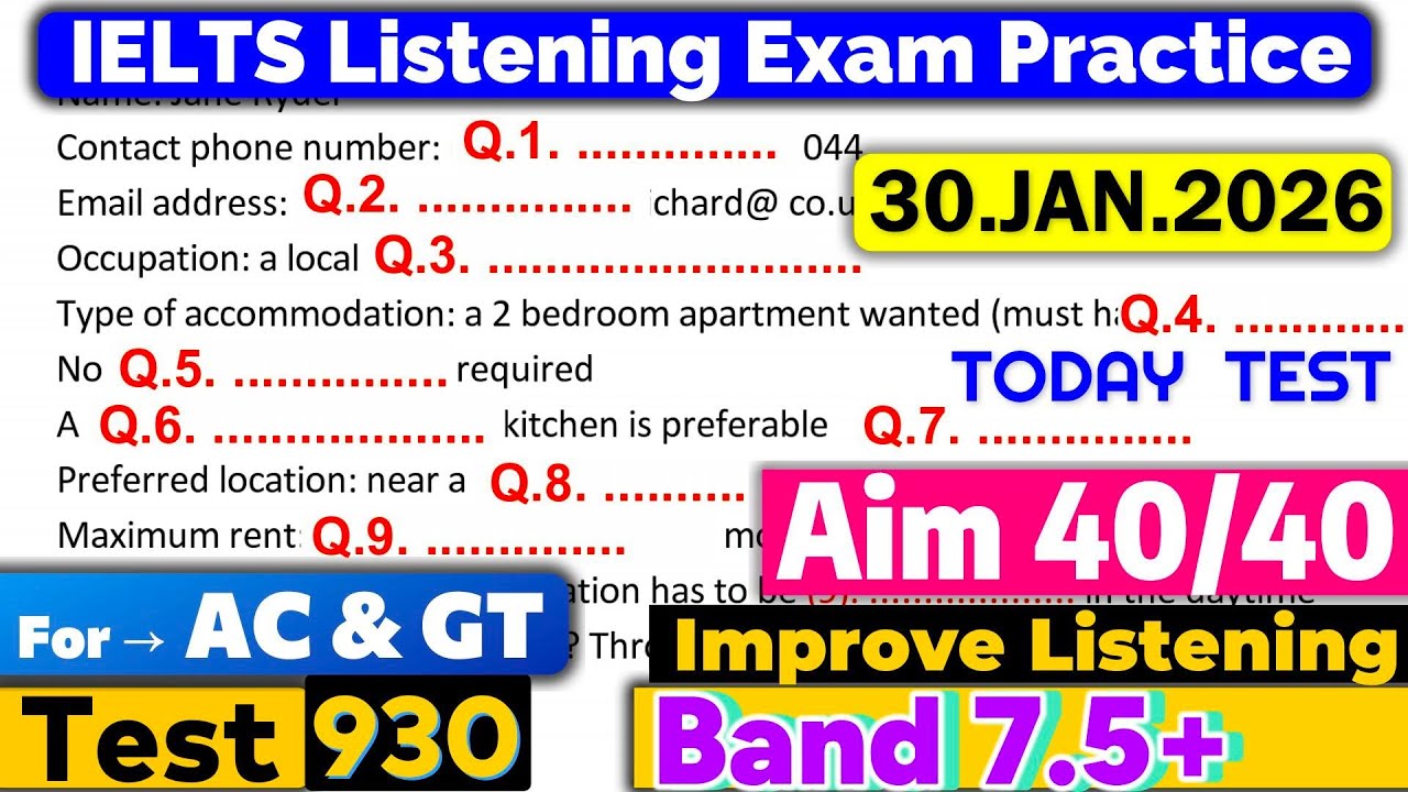 IELTS Listening Practice Test 2026 with Answers | Recent Exam - 30.01.2026