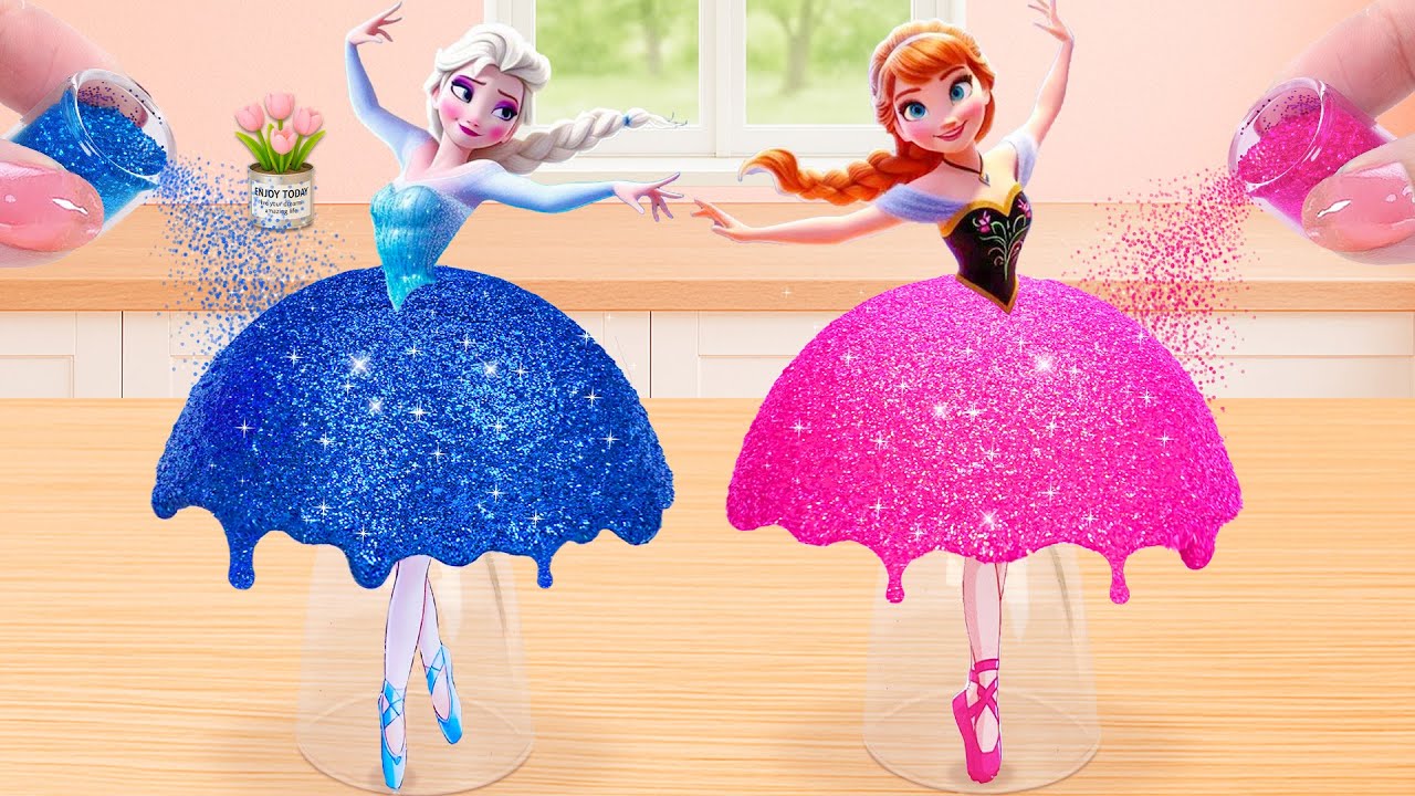 Frozen Style Glitter Dress Cake Battle ❄️💙💖 Blue vs Pink Sparkle Princess | Lily Little Cake