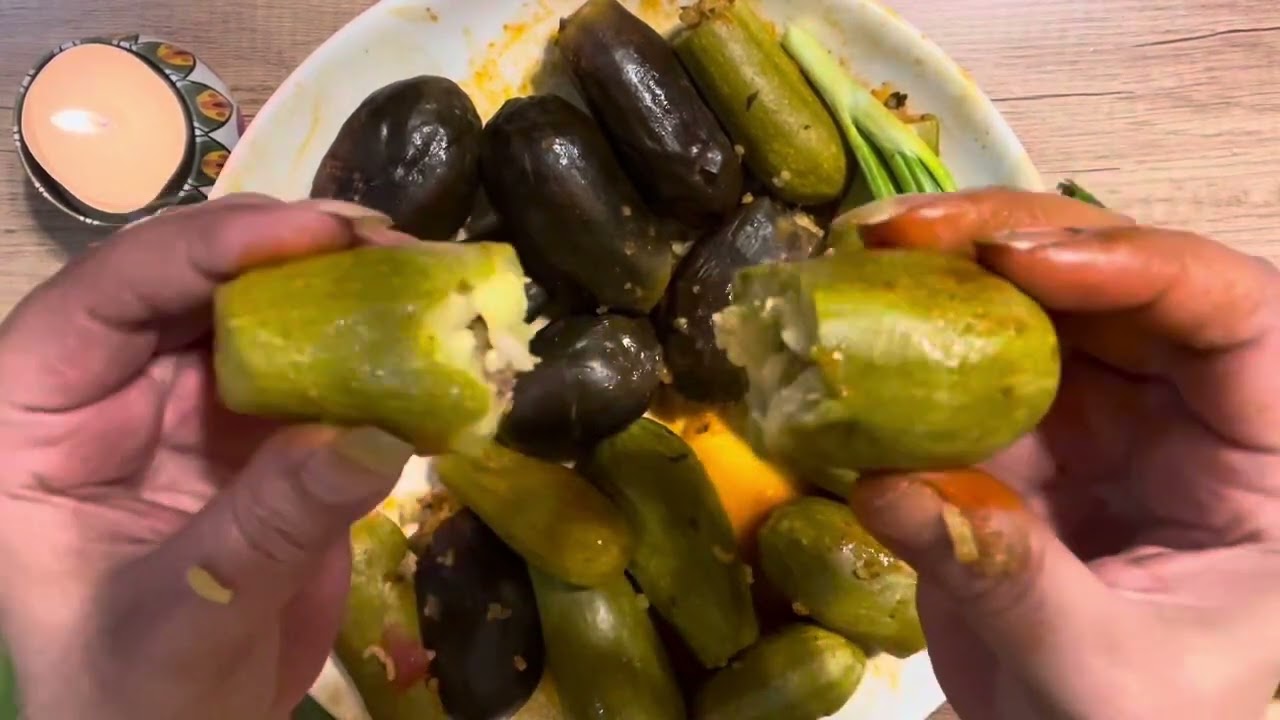 اصوات اكل محاشي.Eating Mahashi.محشي كوسا وباذنجان.‏Asmr food.Arabic Mukbang.Mukbang Sounds.موكبانغ