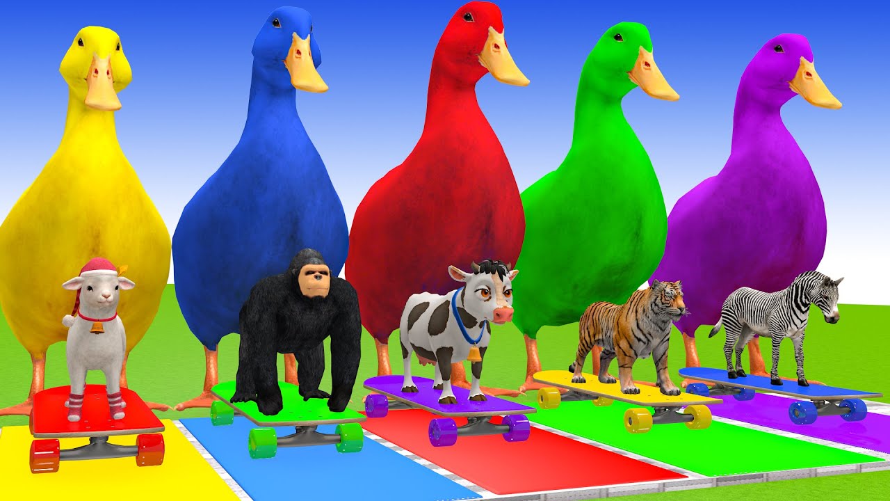 Long Slide Game With Cow Elephant Gorilla Hippopotamus Tiger 3d Animal Game Funny 3d Animals