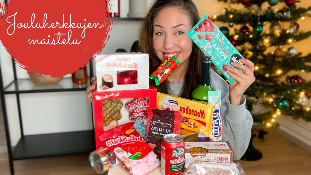 ASMR SUOMI - Suuri jouluherkkujen maisteluvideo 🍫🍬😍 (whispers, eating & chewing sounds)