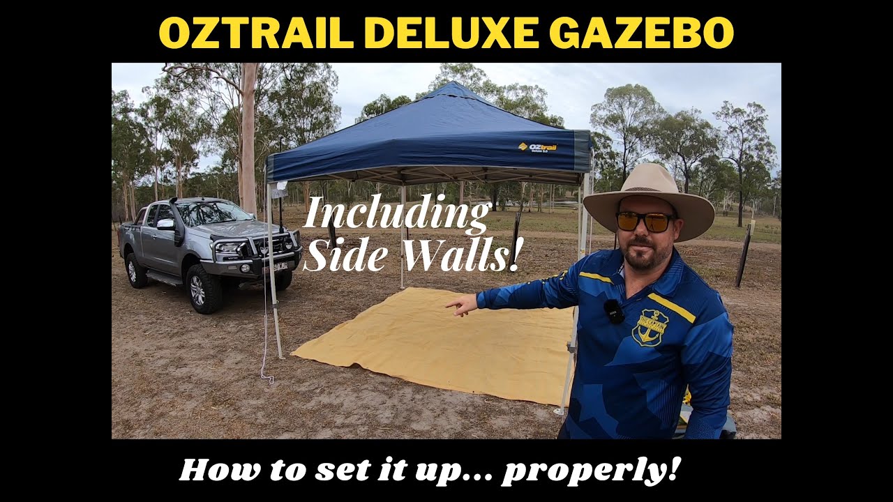 HOW TO: Setup Oztrail Gazebo Deluxe with Side Walls 3 Metre and Review - End camp setup arguments!