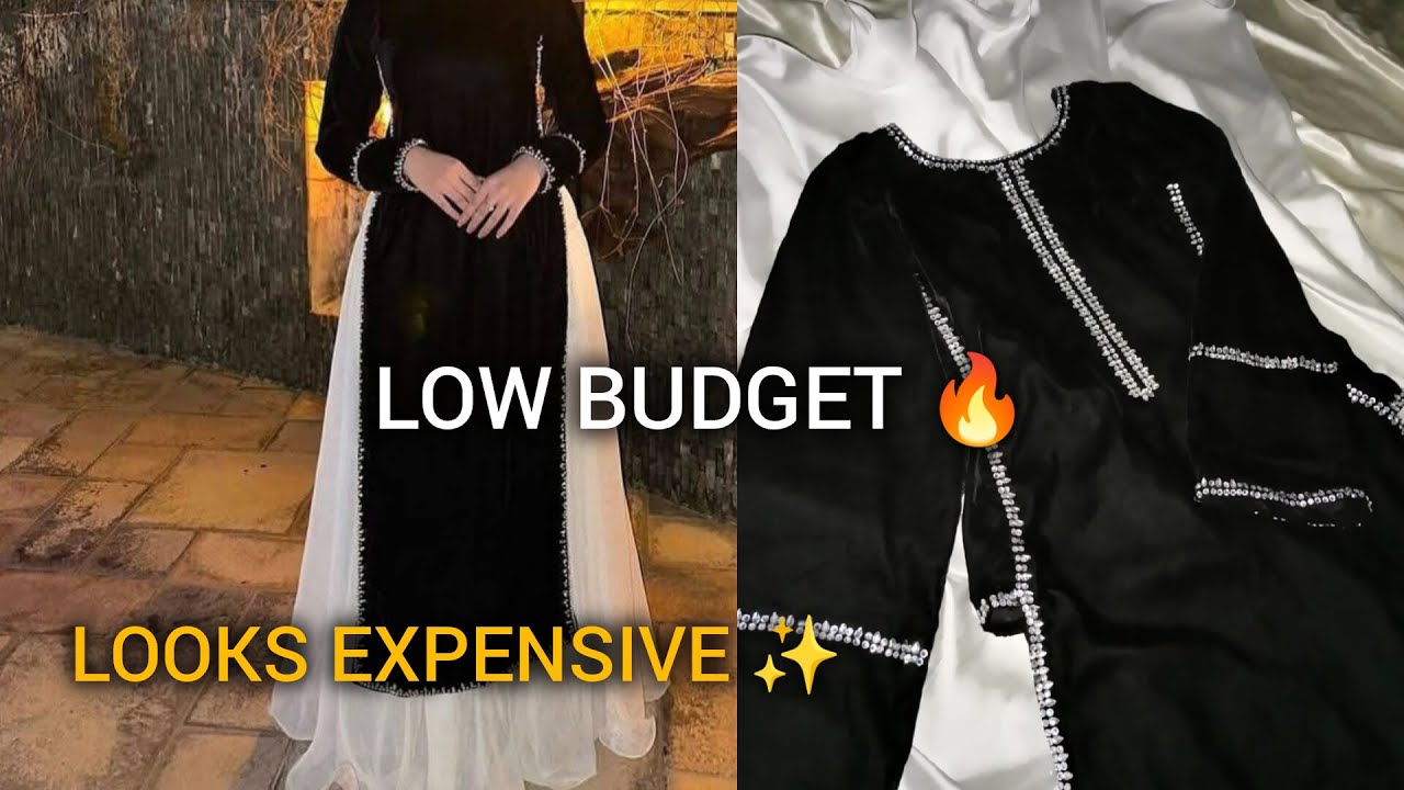 Low Budget Dress Making | Easy & Stylish Dress at Home | Black velvet dress