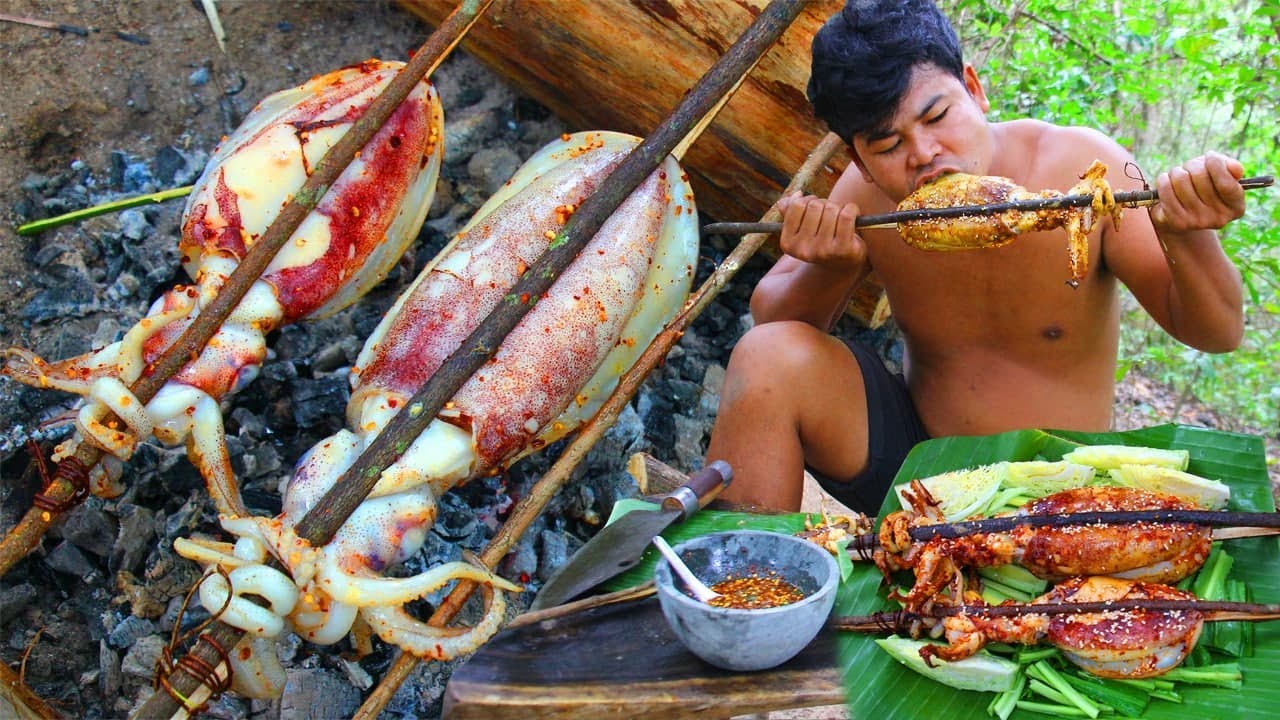 Cooking Mutton Octopus BBQ with $picy Recipe Eating Delicious - Grilled Squid bbq Jamaican style
