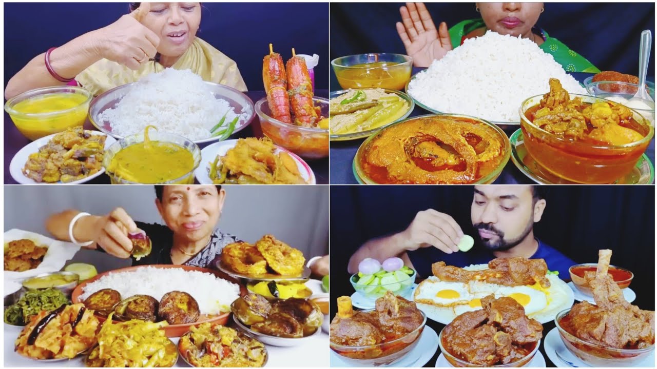 MUKBANG SHOW 👌 EATING SPICY PRAWN 🦐 MASALA MACHHER JHAL 🔥 MUTTON KASHA DAL RICE 🤤