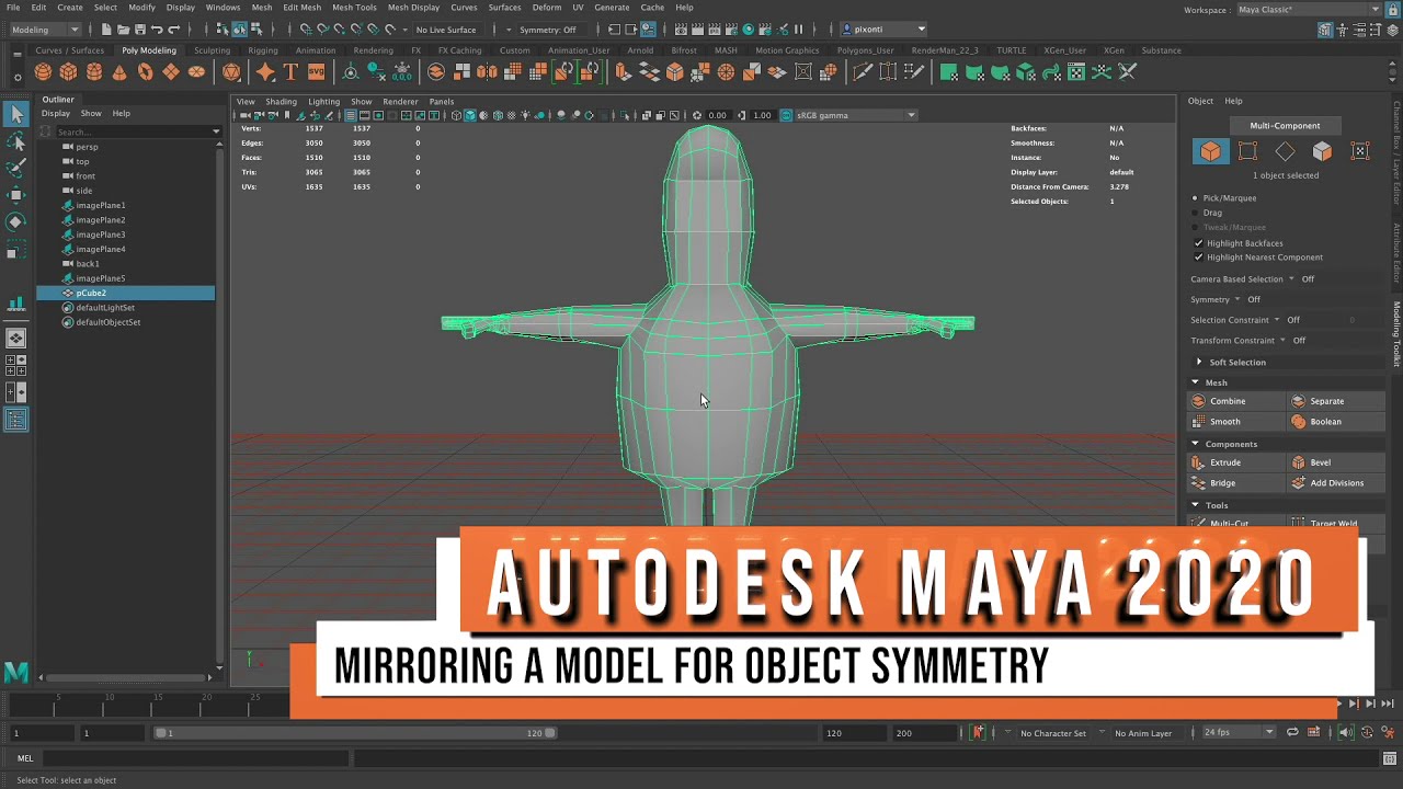 Autodesk Maya 2020 — Зеркальное отображение модели для обеспечения симметрии объекта
