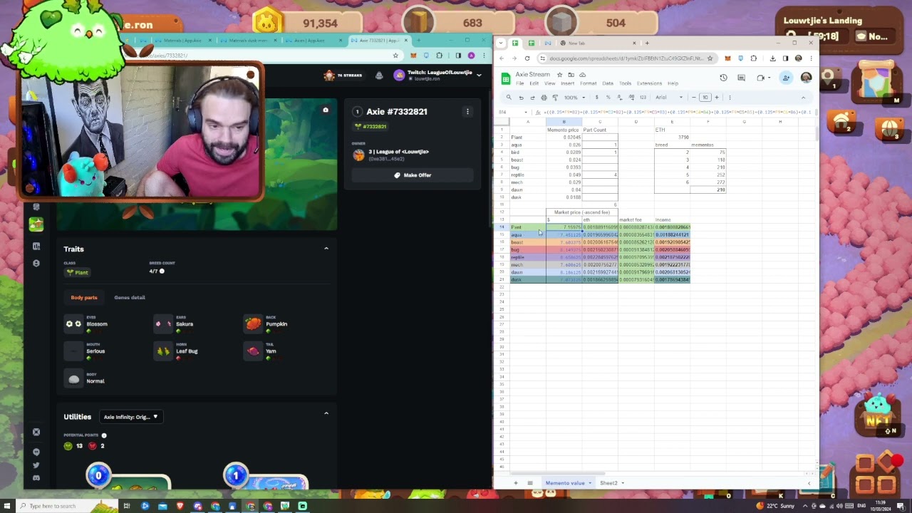 Axie Infinity Core - How to make your own memento value calculator