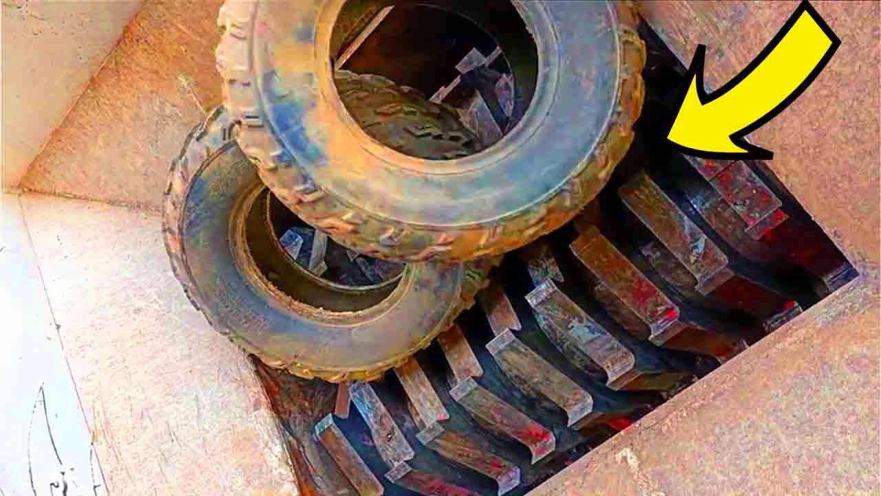 MONSTER Tire Shredder in Action &ndash; Crushing Tires Like Paper #shredding