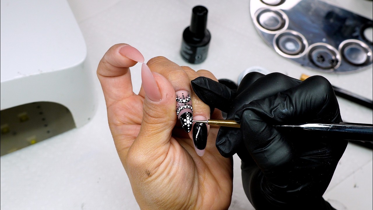 Modern New Year Nail Art Tutorial | Black & Nude Dot Design with ORIGÉN Brushes