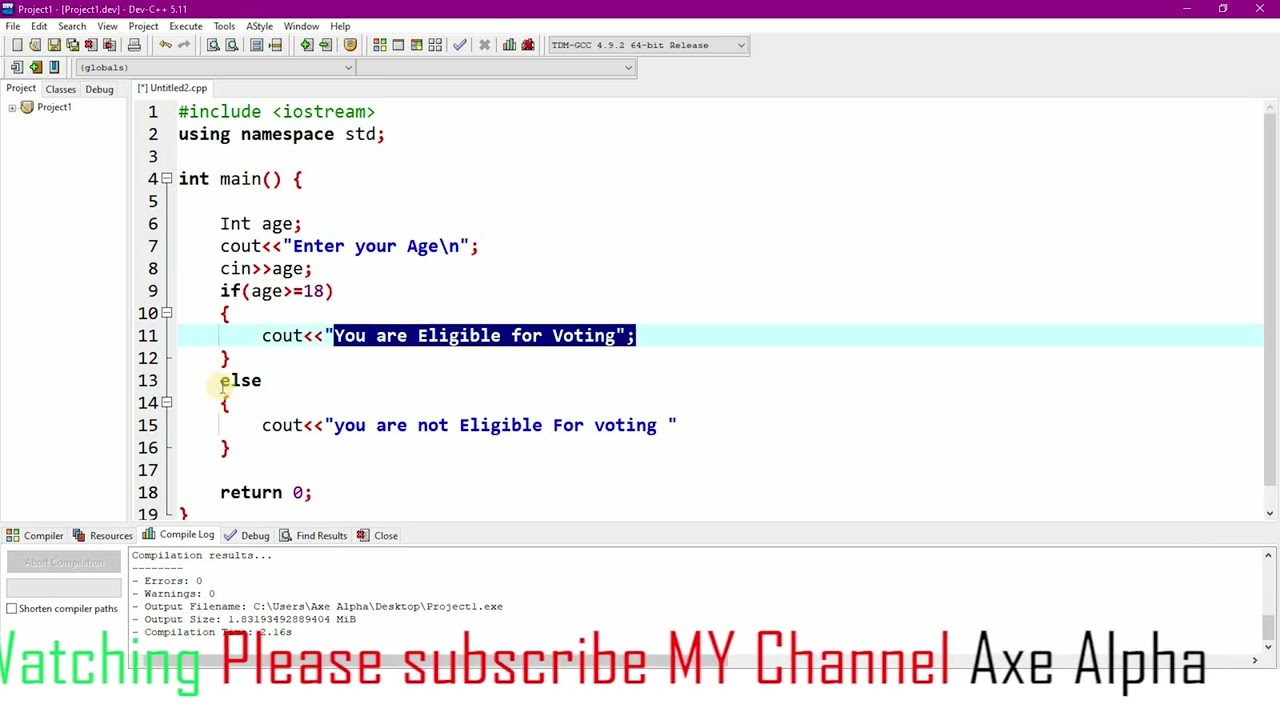 voting program in c++ language || Accept Age and check eligible for vote or not | C++ tutorials