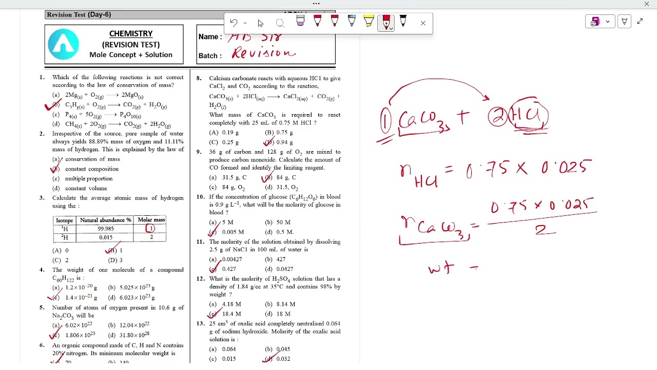 ARCH learning NEET 2026  Solution Chemistry DAY-06 SOLUTION + MOLE CONCEPT