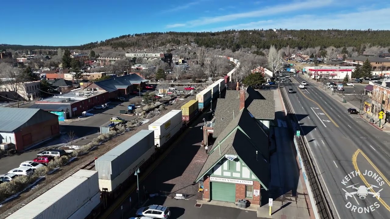 Eastbound Train and Route 66 in Flagstaff