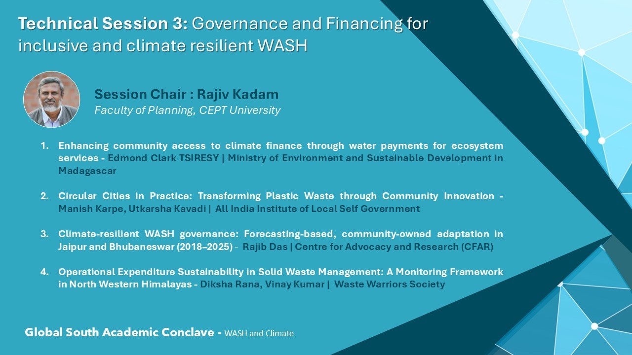 Day 2 - Technical Session 3: Governance and Financing for inclusive and climate resilient WASH