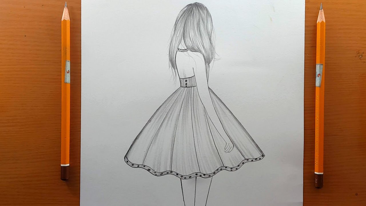 come disegnare una ragazza carina con la gonna | disegna ragazza con un bel vestito con una matita