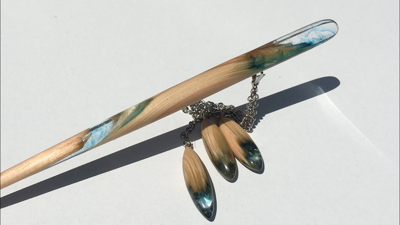 木とレジンのかんざし の作り方 How to make wood and epoxy hairpin.