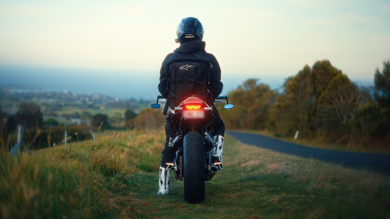 Riding my CB650R to a beautiful sunset spot.