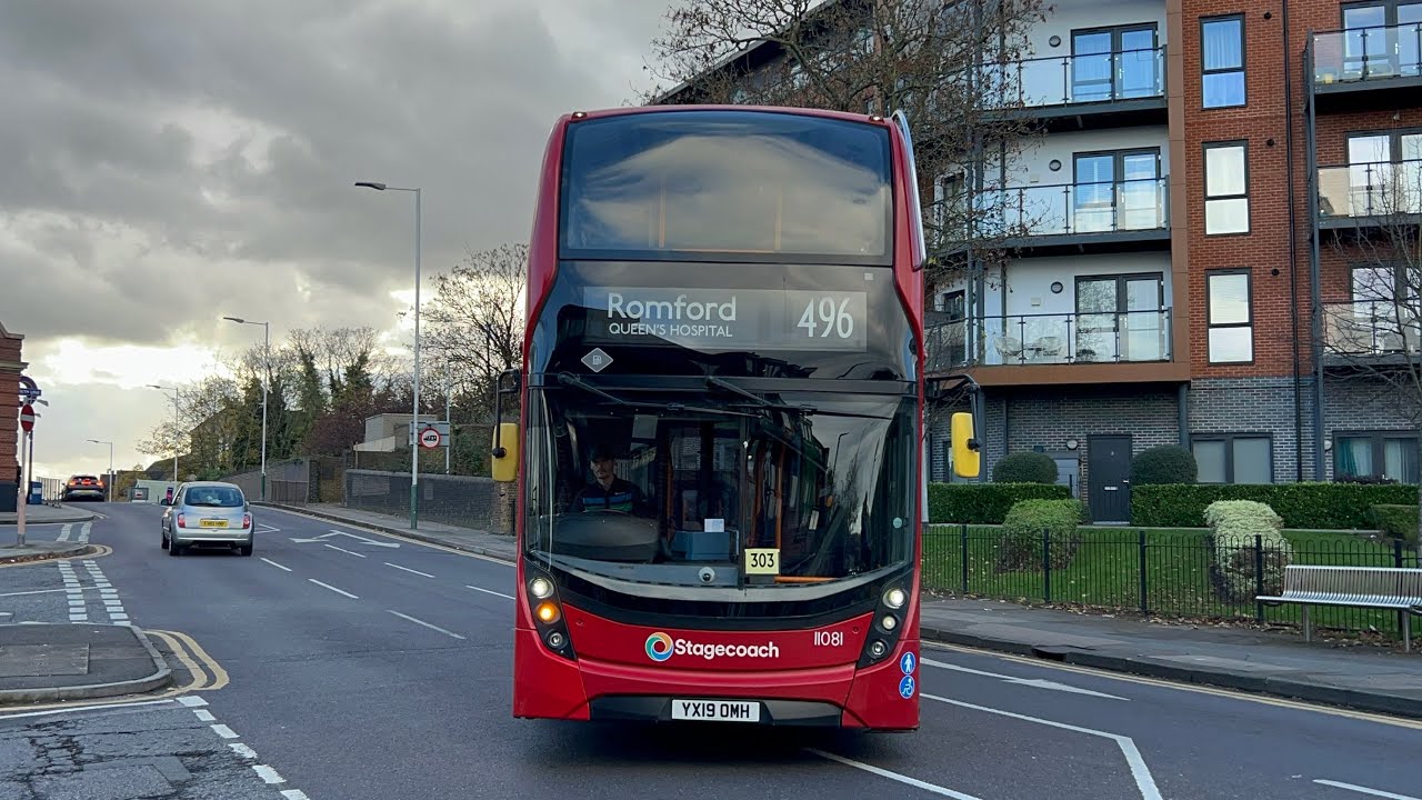FULL ROUTE VISUAL|Stagecoach London Bus Route 496|Romford,Queens Hosp-Harold Wood|11081(YX19 OMH)