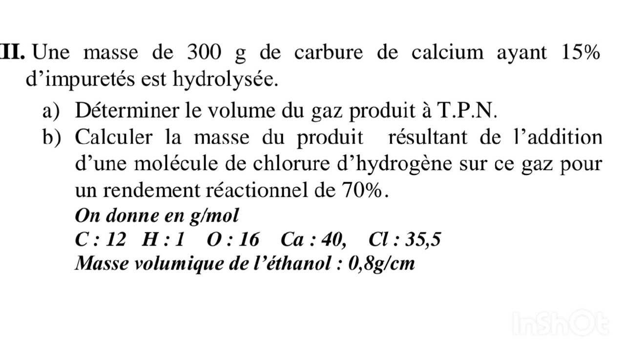 Chimie 2022// correction problème III modèle chimie baccalauréat 2022