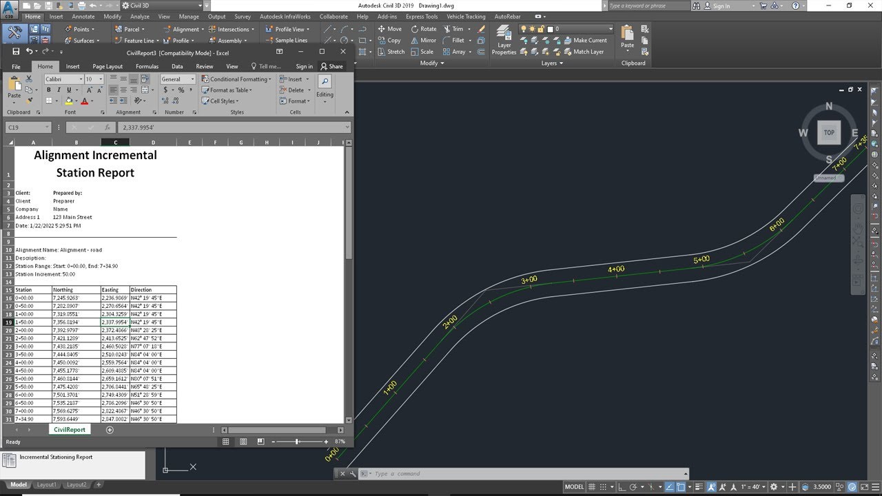 AutoCAD Civil 3d Create Offset, Curve Data Horizontal & Coordinates Data Stationing Reports