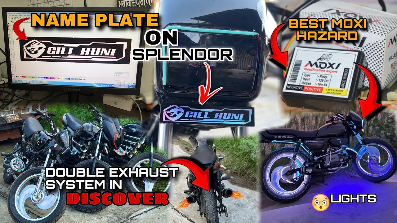 New Name Plate On Splendor🚀 || Best Lighting Moxi Hazard With 35 types of mode💀 || GILL HUNI VLOGS
