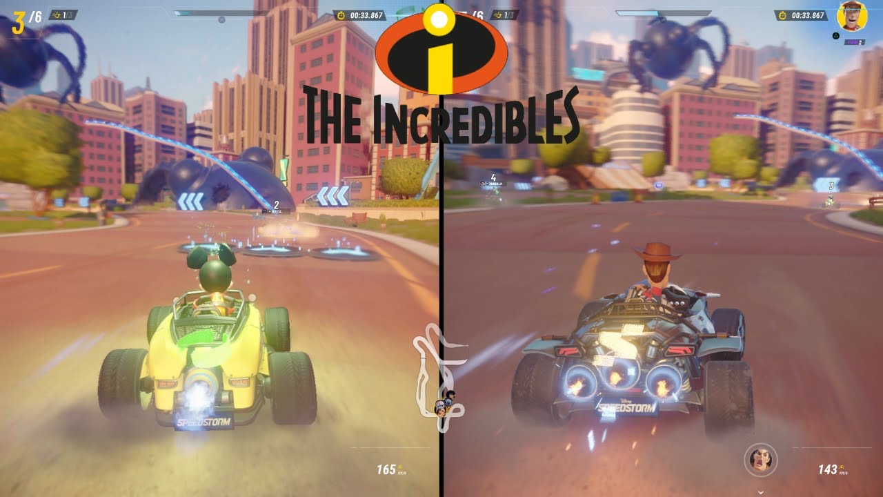 Disney Speedstorm The Incredible Showdown Track 2-Player Split Screen Gameplay (Incredibles Update)