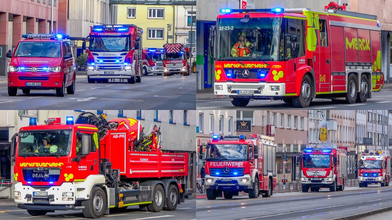 [Brand und Verkehrsunfall im Tunnel] Berufs-, Freiwillige, und Werkfeuerwehr in Darmstadt im Einsatz