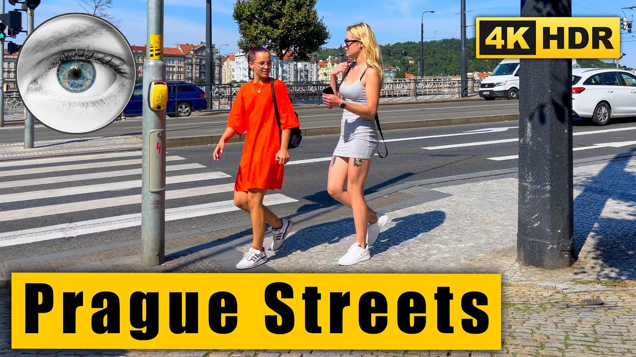 Prague Walking Tour on the shadow side of the street to Slavonic Island🇨🇿 Сzech Republic 4k HDR ASMR