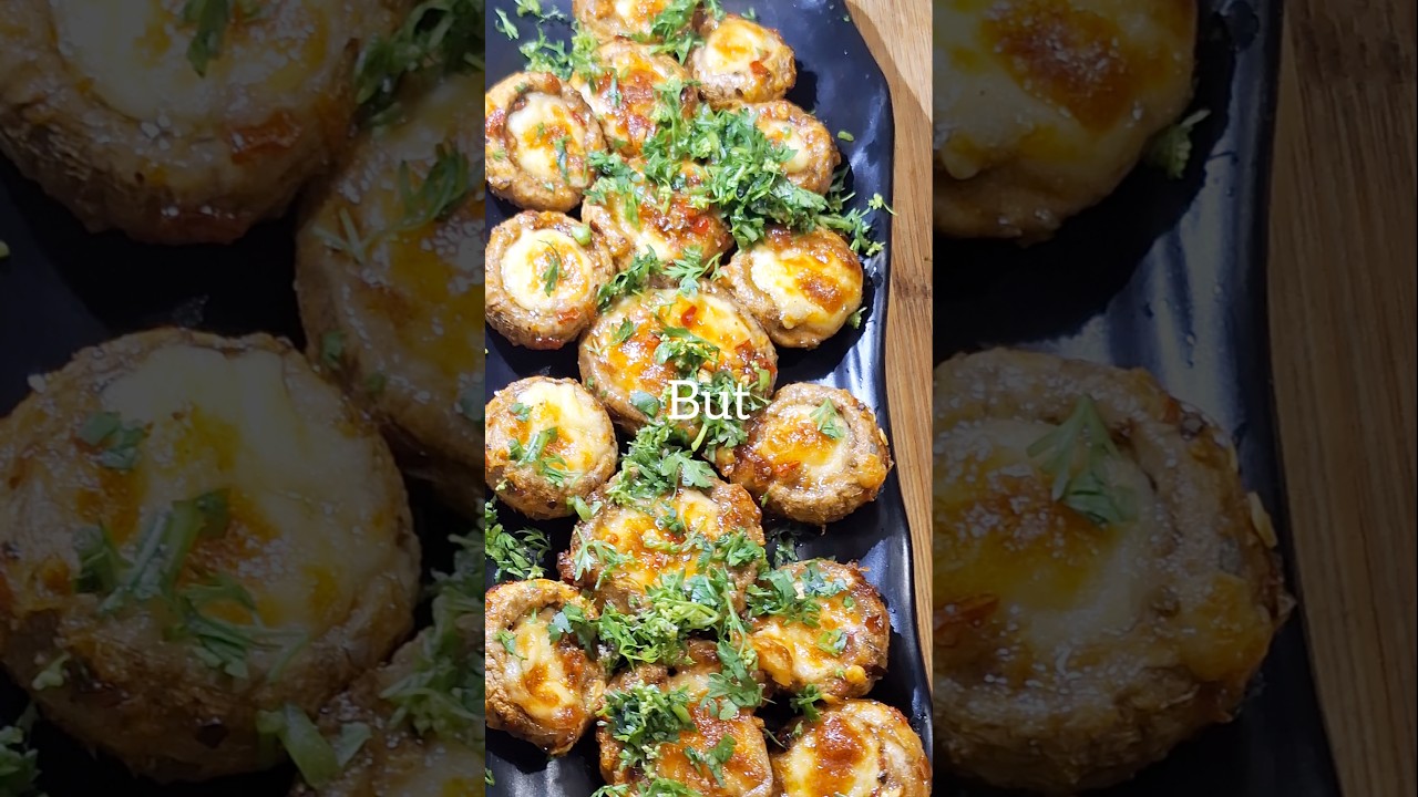 cheese stuffed butter garlic Mushroom in air fryer🔥 #cheese #mushroom #airfryer #viralrecipe