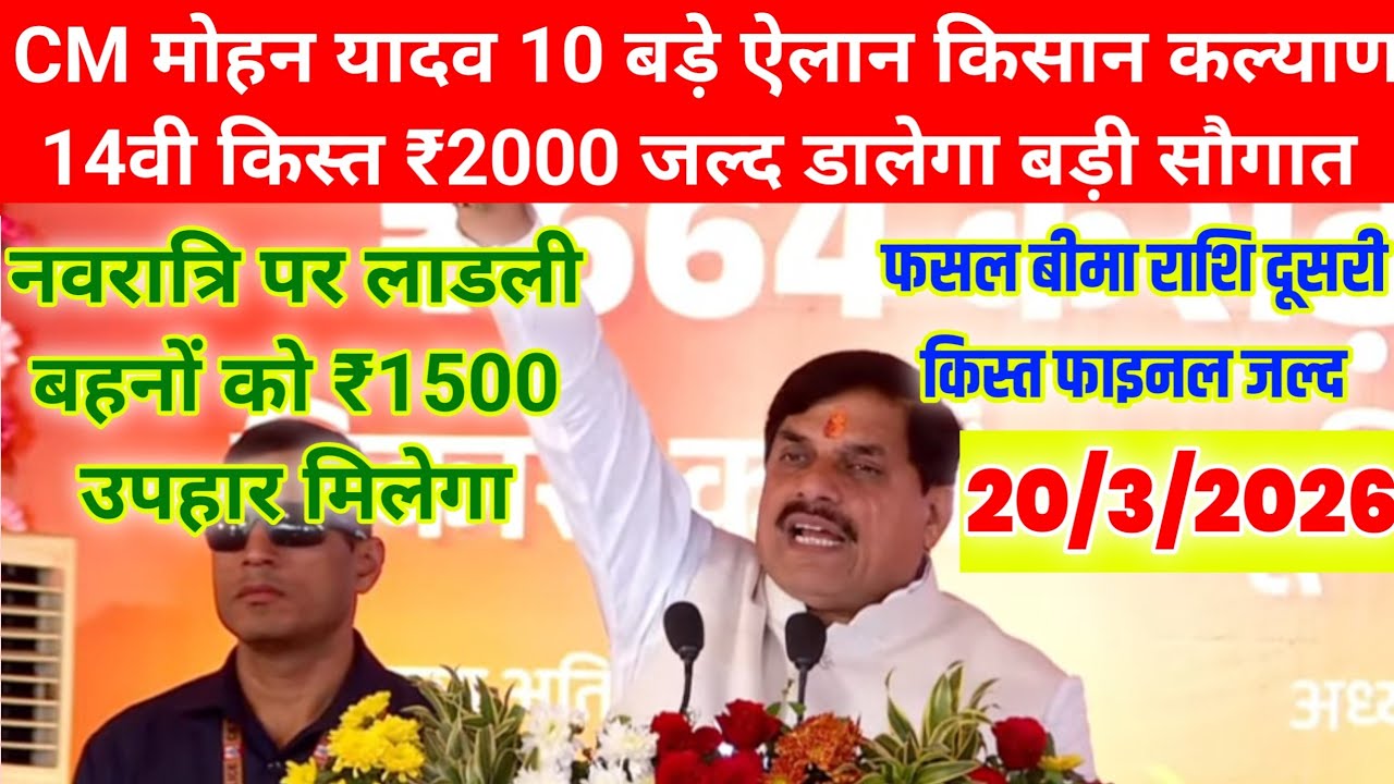 सीएम mohan yadav 10 बड़े ऐलान/ किसान कल्याण 14वी किस्त/₹2000 जल्द डालेगा /लाडली बहना ₹1500/