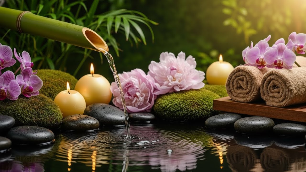 Peaceful Piano Music with Water Flow for Stress Relief
