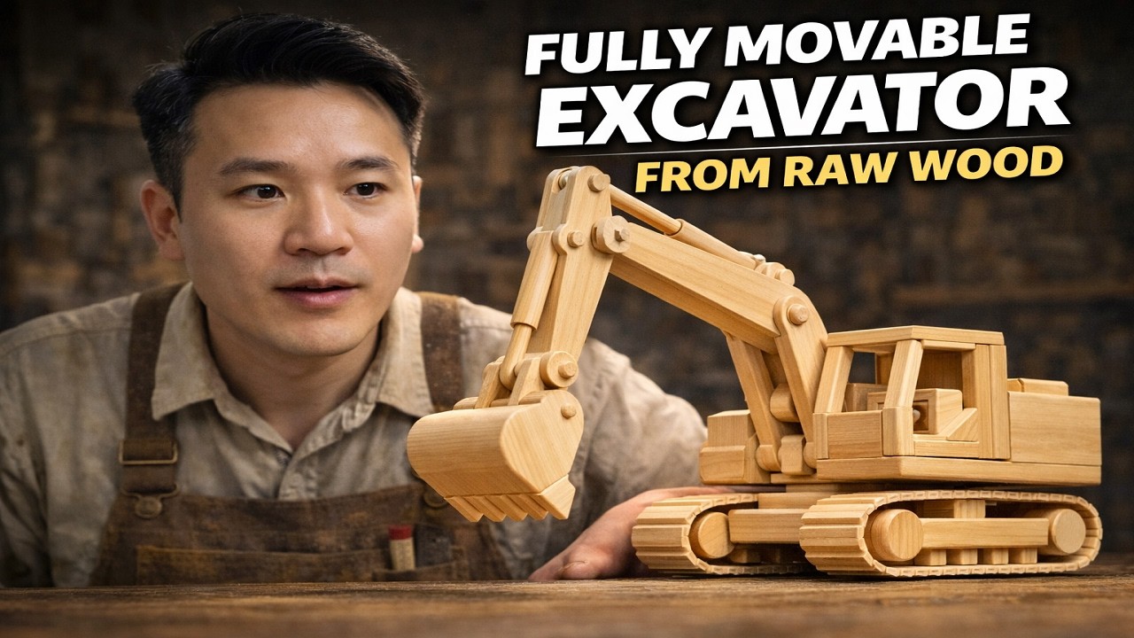 Fully Movable Excavator from Raw Wood