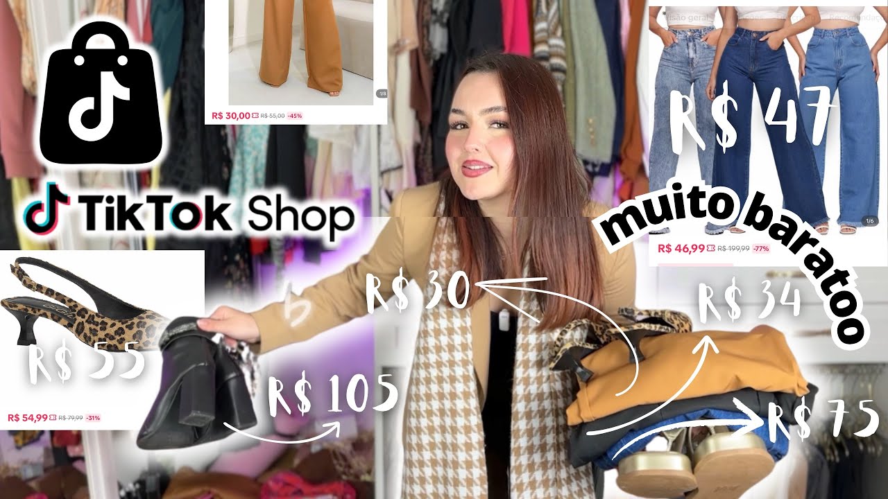 Compras TIKTOK SHOP de INVERNO 😍: Pre&ccedil;os baixos! CAL&Ccedil;A JEANS PERFEITA, cal&ccedil;a R$ 30, slingBack R$ 55