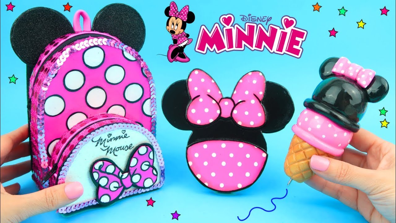 DIY Miniature Minnie Mouse School Supplies Backpack, Notebook, and pencil