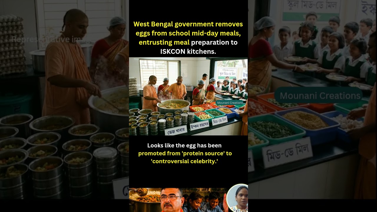 WB govt removes eggs from school mid-day meals, entrusting meal preparation to ISKCON kitchens.