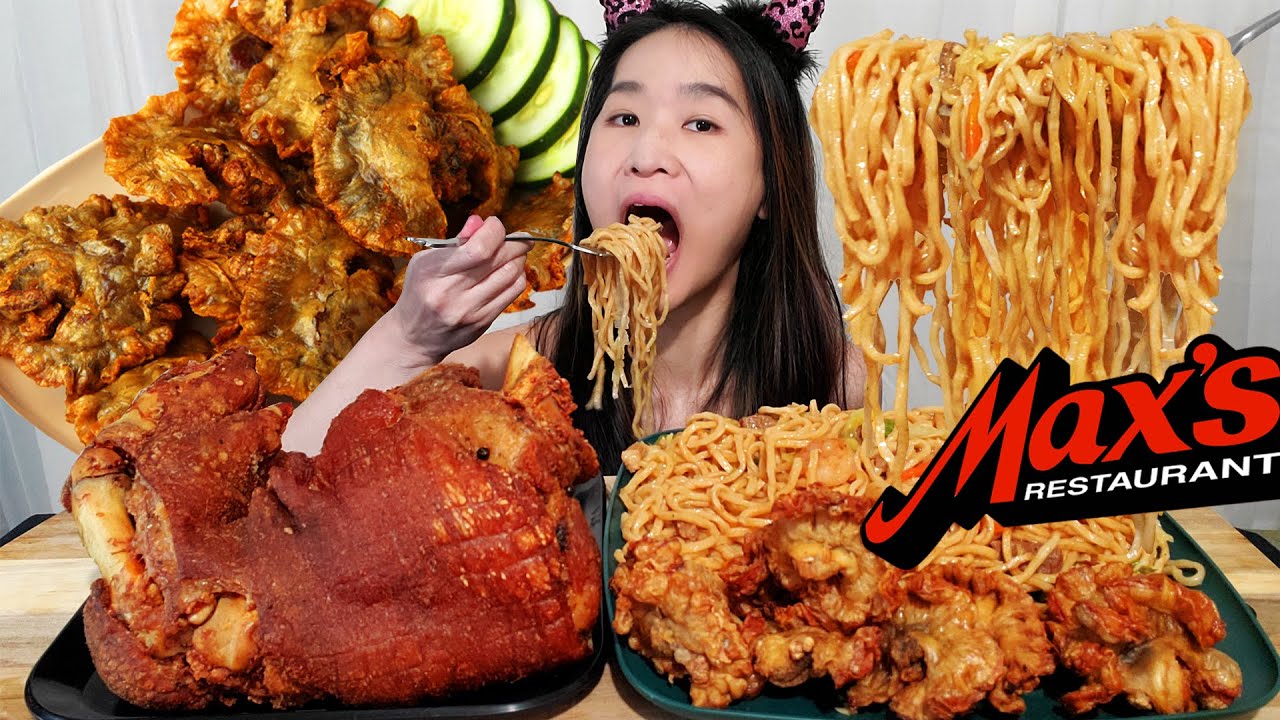 Max's Restaurant Filipino Food! Chicharon Bulaklak, Crispy Pata, Pancit Canton Noodle - Mukbang ASMR